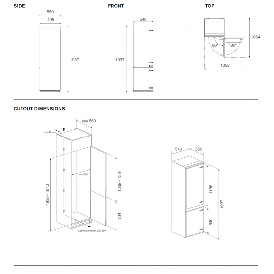 Ψυγειοκαταψύκτης εντοιχιζόμενος Bertazzoni REF60 4BB NP TC-S - 193,7 x 54,0 x 55,0 εκ.