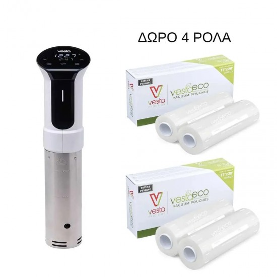 Συσκευή sous vide με WiFi 1200 W Imersa White & ΔΩΡΟ 4 ρολά vacuum 28 εκατ. x 6 μ. VestaEco